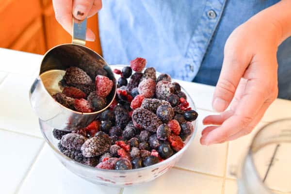 Mixed frozen berries and red wine make a delicious smoothie