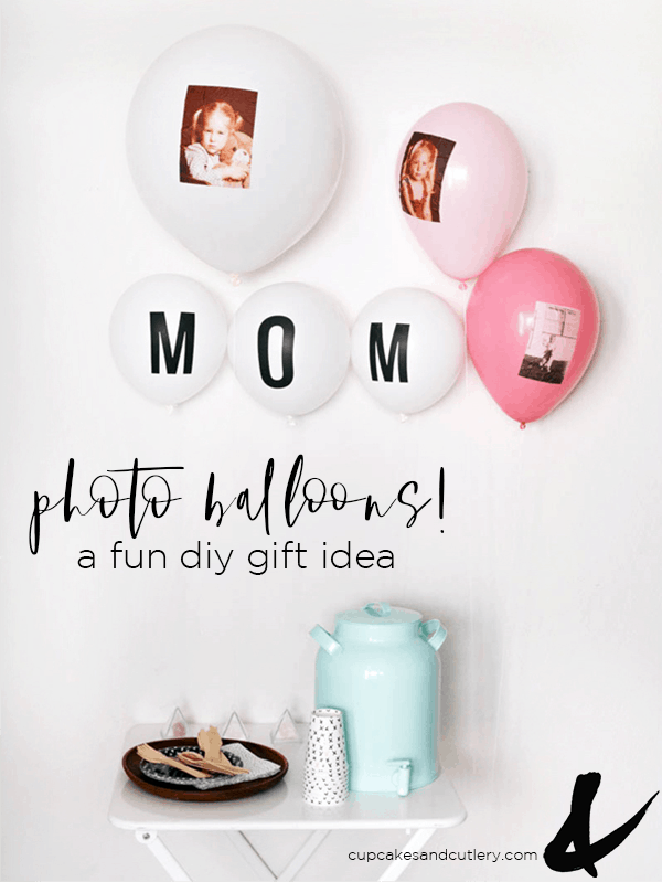 DIY balloon decorations with baby pictures on them for Mother's Day.