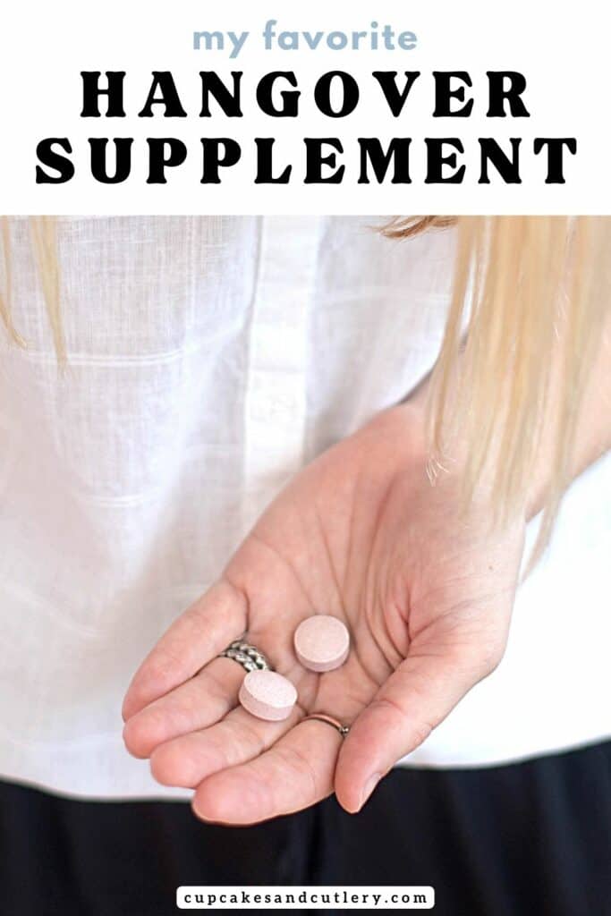 Text - my favorite hangover supplement With a woman holding Zaca recovery chewables.