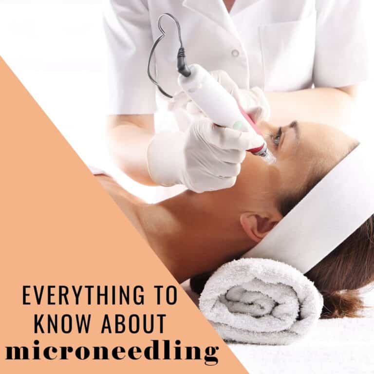 Close up of a woman getting microneedling done on her face.