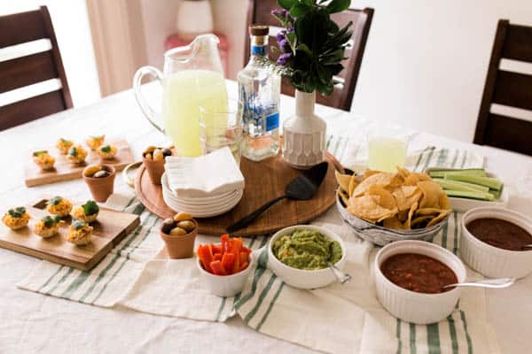 Snacks laid out on the table for a Superbowl party.