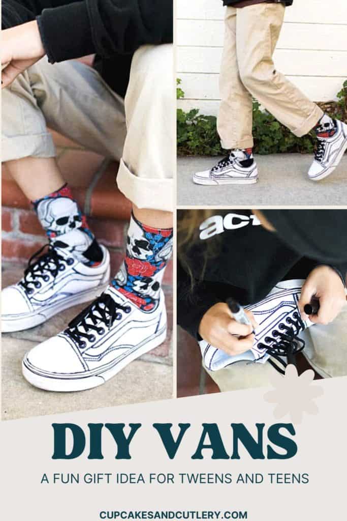 Streetwear inspired hand drawn Vans sneakers with text that says DIY Vans.