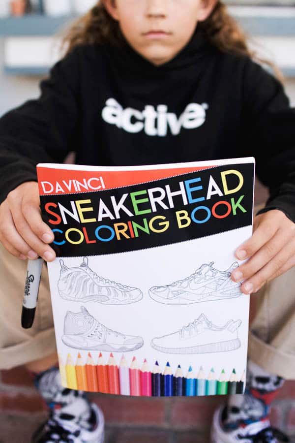 Close up of Sneakerhead coloring book cover. 