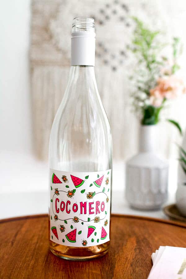 An empty bottle of Cocomero rose on a tray.