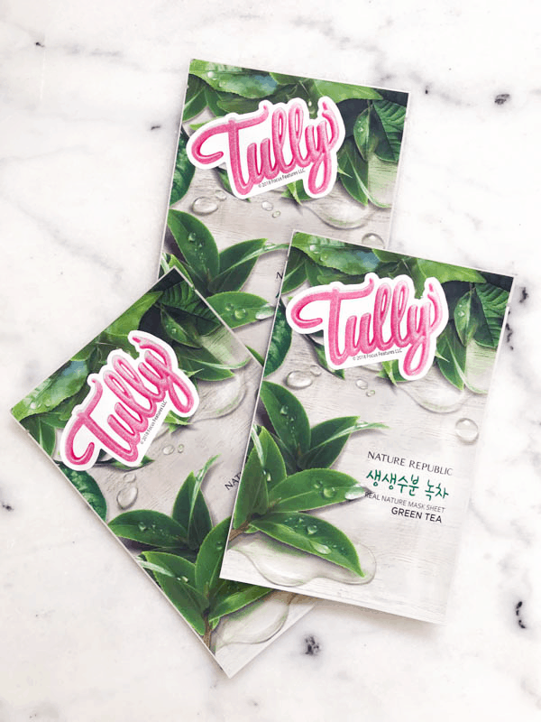 Face masks on a table promoting Tully plus self care ideas for women