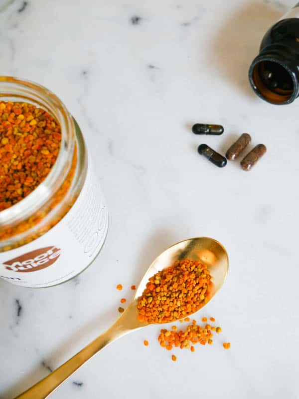 Close up of bee pollen and adaptogens