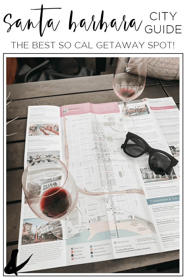 A map of Santa Barbara and wine glasses for a girls getaway.