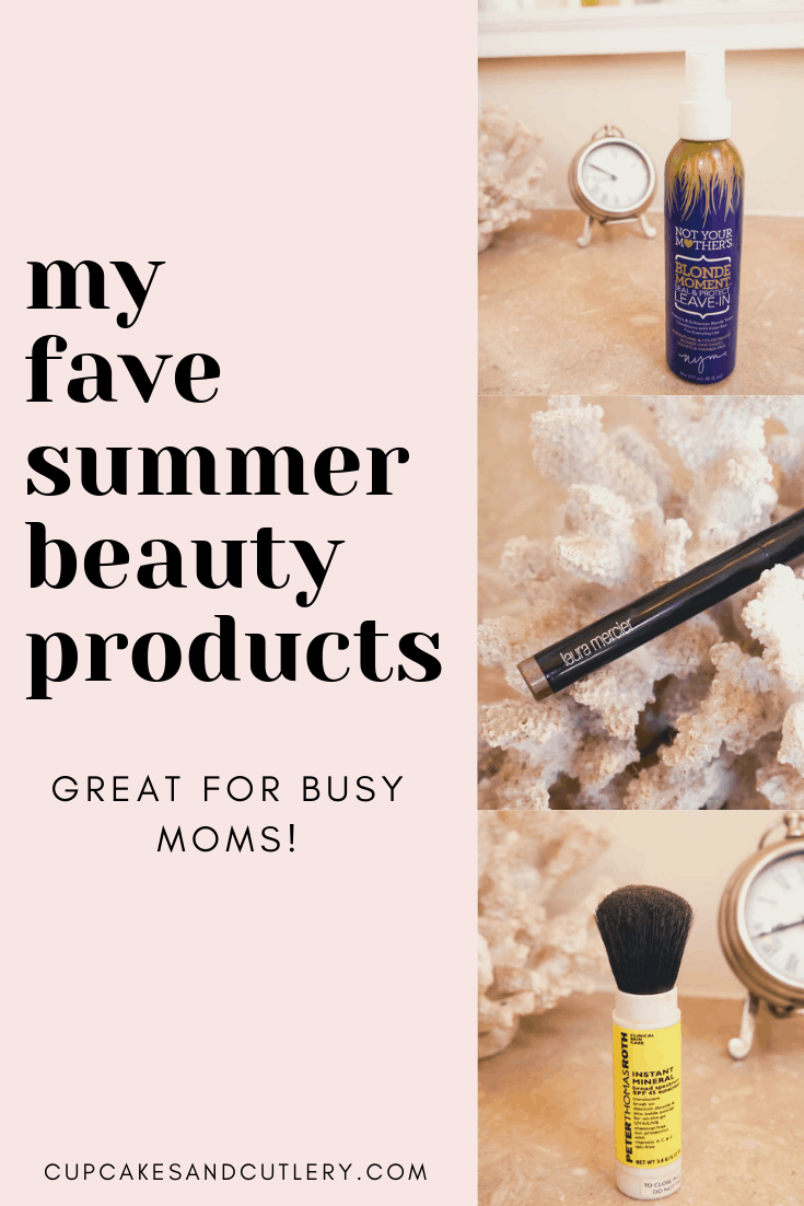 collage of summer beauty products with text overlay