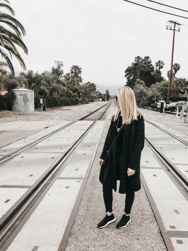 Standing on train tracks in Santa Barbara California.