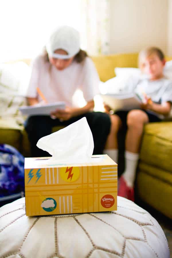 Kleenex tissue box for in living room by students