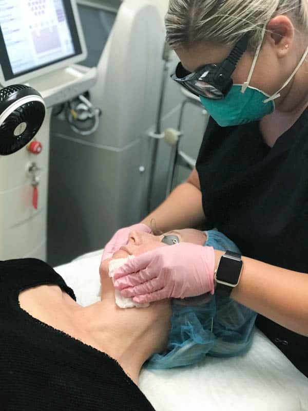 Cooling down the skin after a laser face treatment. 