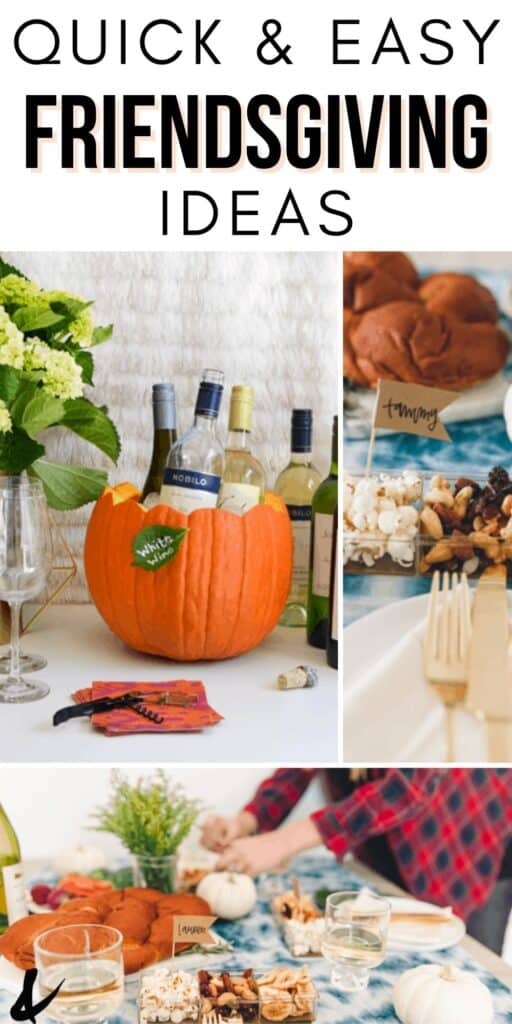 Collage of images for Pinterest worthy Friendsiving party ideas.