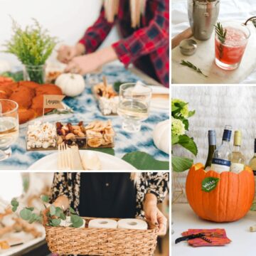 Collage of party ideas for hosting Friendsgiving.