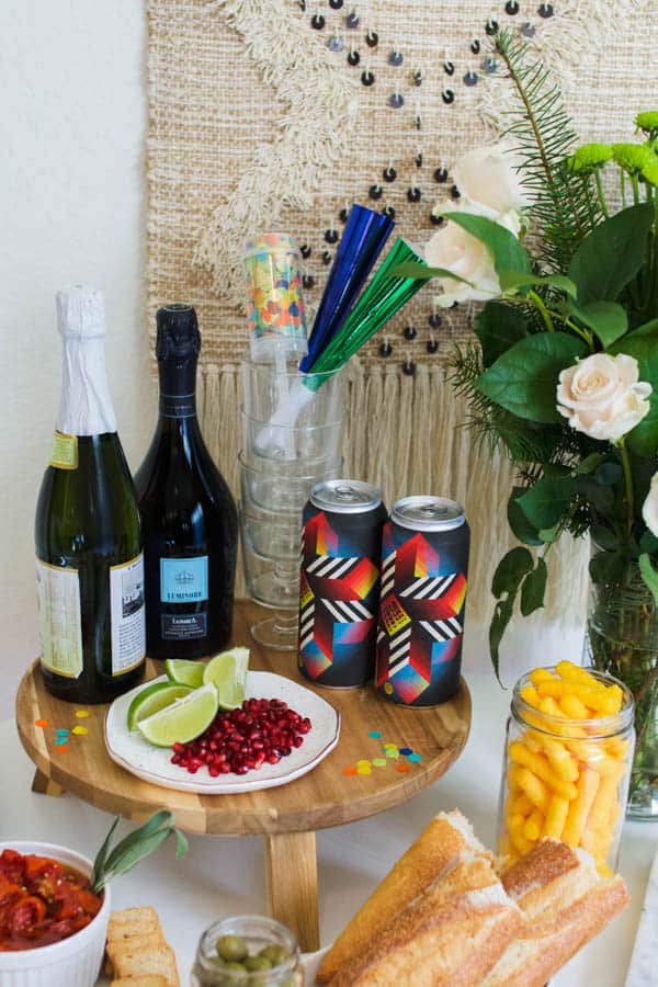 A drink station for a New Years Eve party.