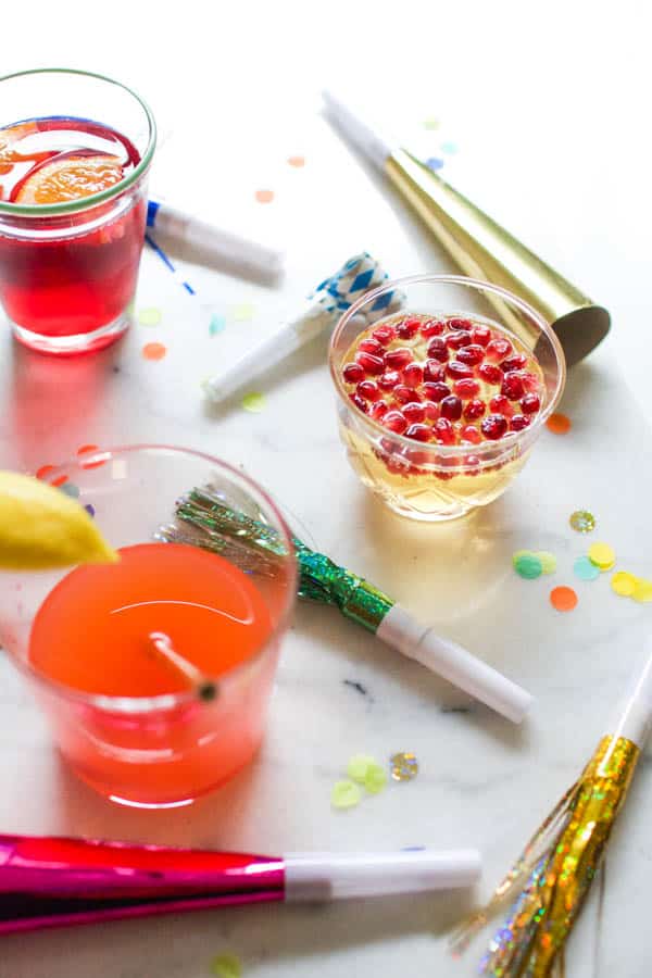 Non alcoholic new years drinks and mocktail ideas on a table nex tto 