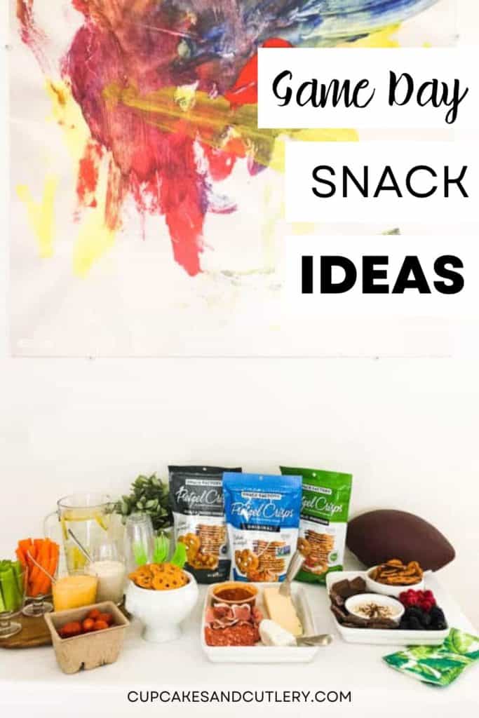 Text - Game Day Snack Ideas over a food table for a football party.