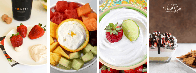 Collage of fruit dips to make for watching your favorite reality TV.