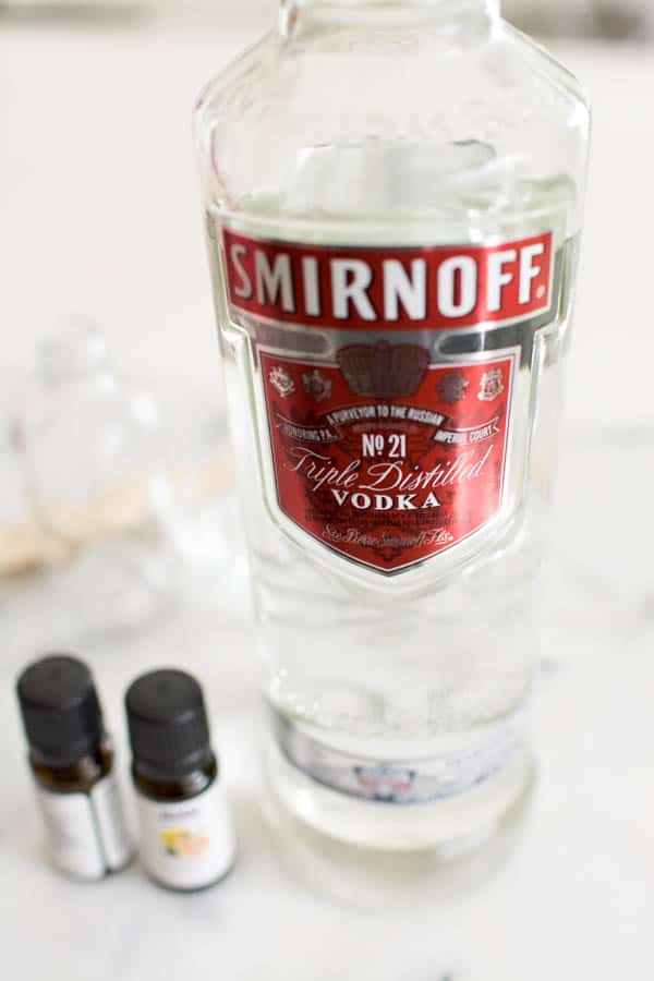 Close up of a vodka bottle.