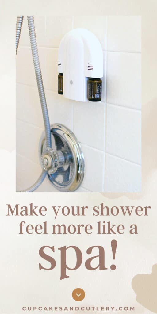 An aromatherapy diffuser on the wall of a shower.