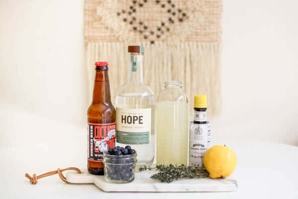 Ingredients for Lemon Blueberry Spring Moscow Mule