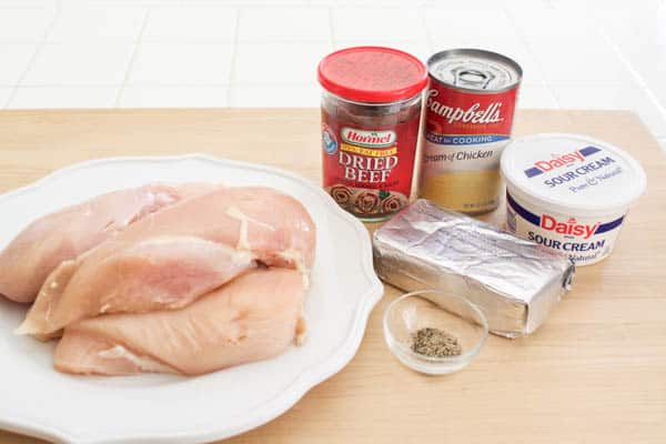 Ingredients to make Chicken Eden Isle on a counter. 
