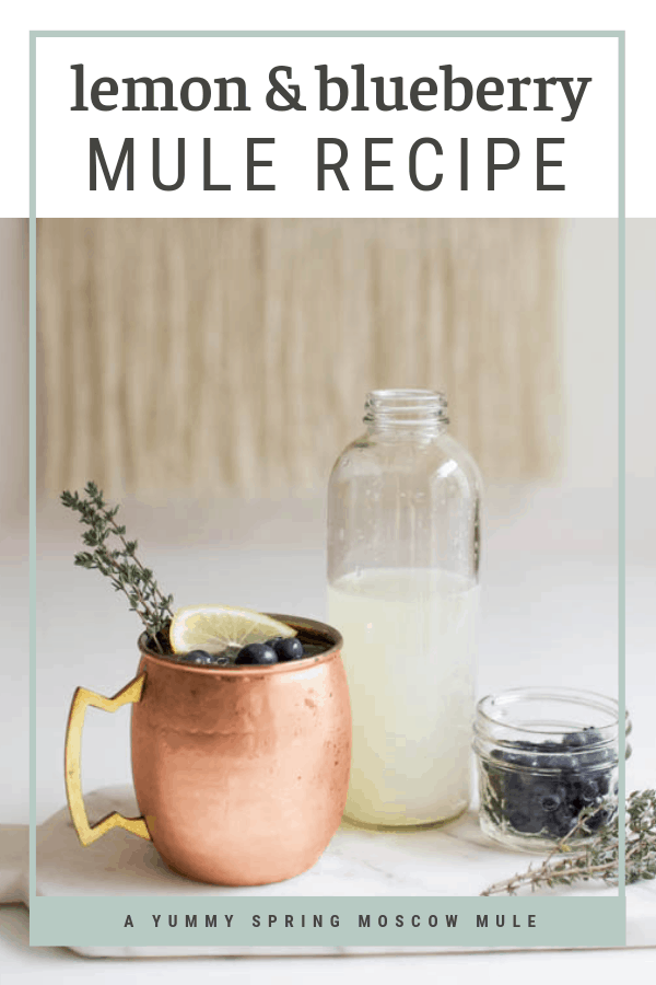 Pinterest friendly image of a lemon blueberry mule with a text overlay.
