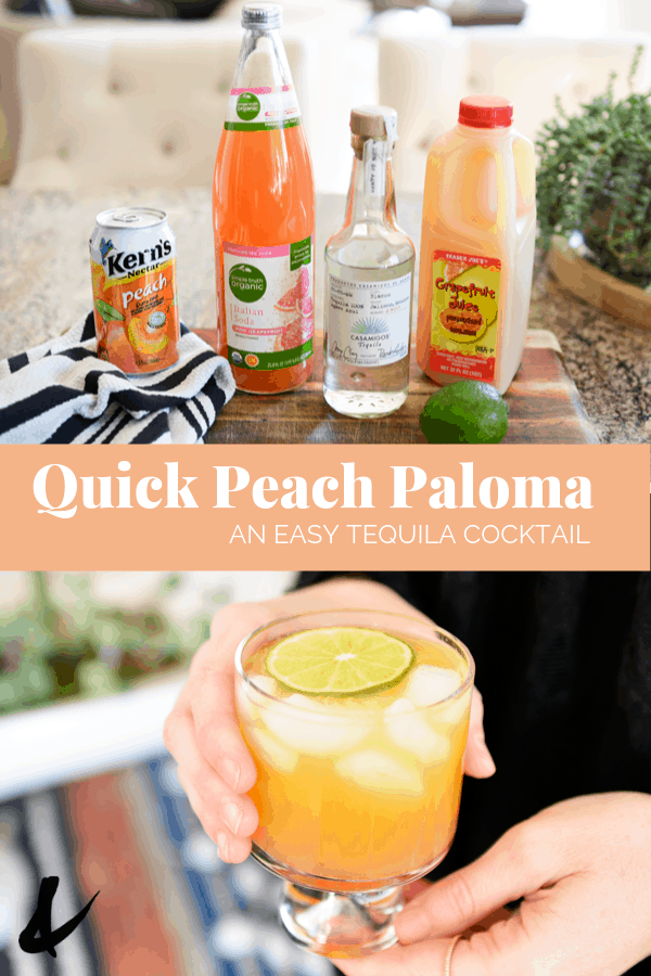 refreshing quick peach paloma tequila cocktail with text overlay