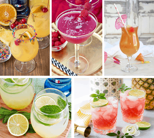 Collage of brightly colored vodka and pineapple juice cocktails.