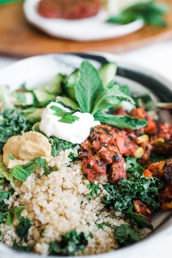 Veggie burger grain bowls