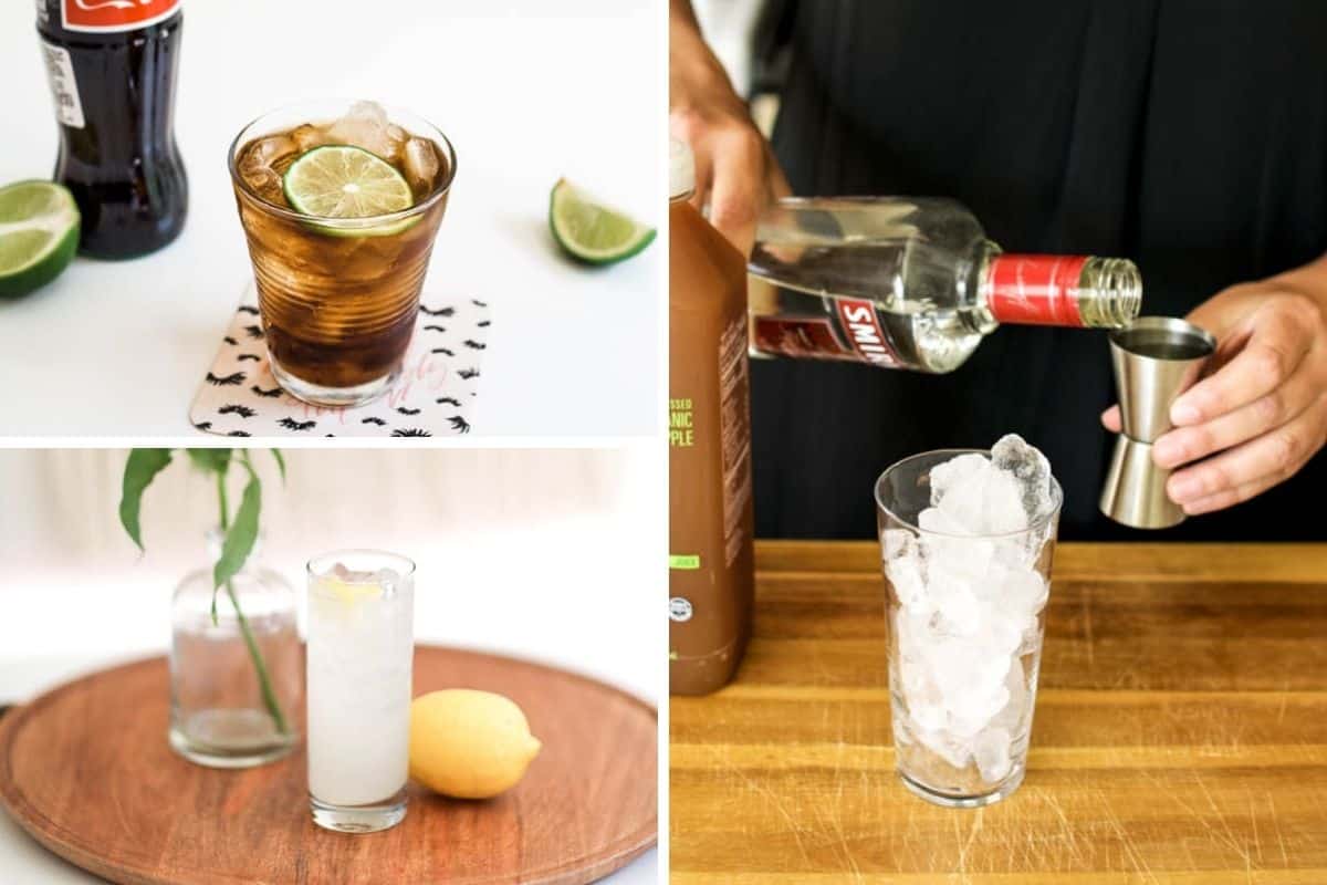 Collage of 3 vodka recipes to make in your home bar. 
