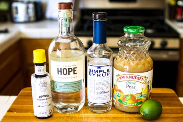 Ingredients for pear vodka martini.