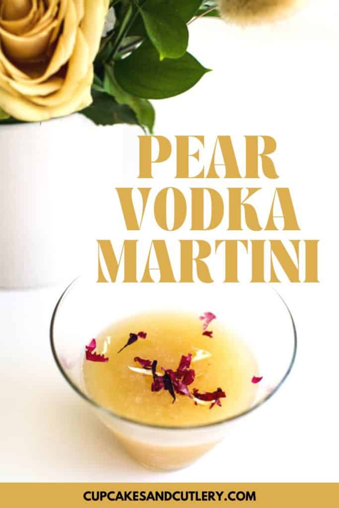Pear vodka martini with edible flower confetti.