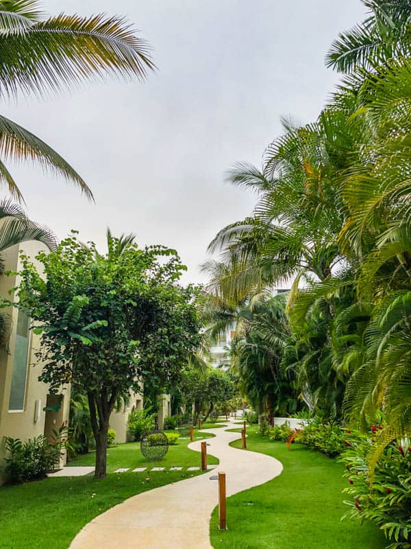 A walkway on the tropical grounds of Marival Distinct hotel. 