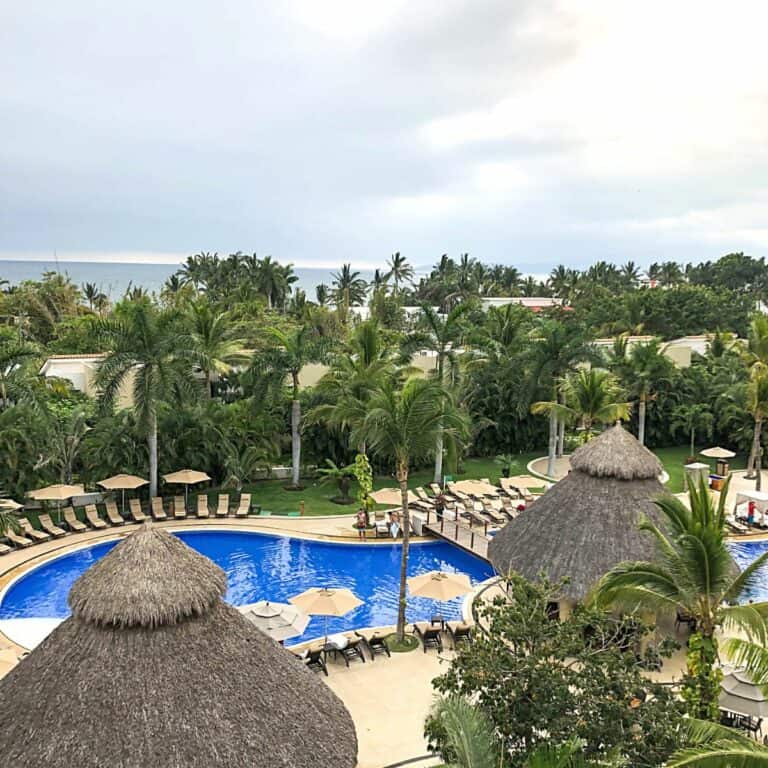 A view of the sky and ocean above the pool area of Marival Distinct in Riviera Nayarit.