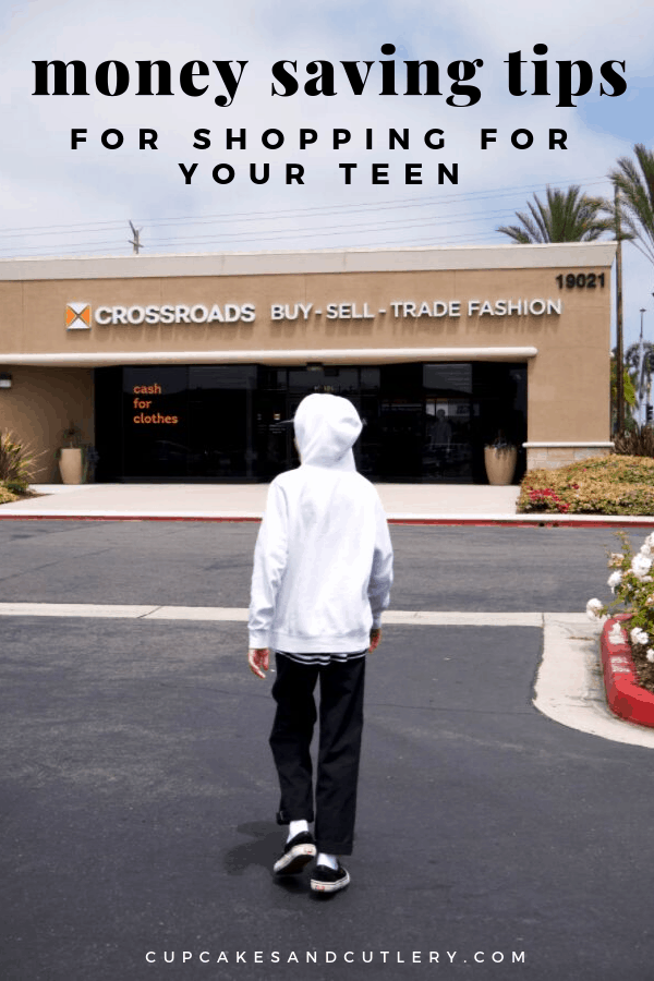 Boy walking up to a Crossroads Trading store with text overlay.