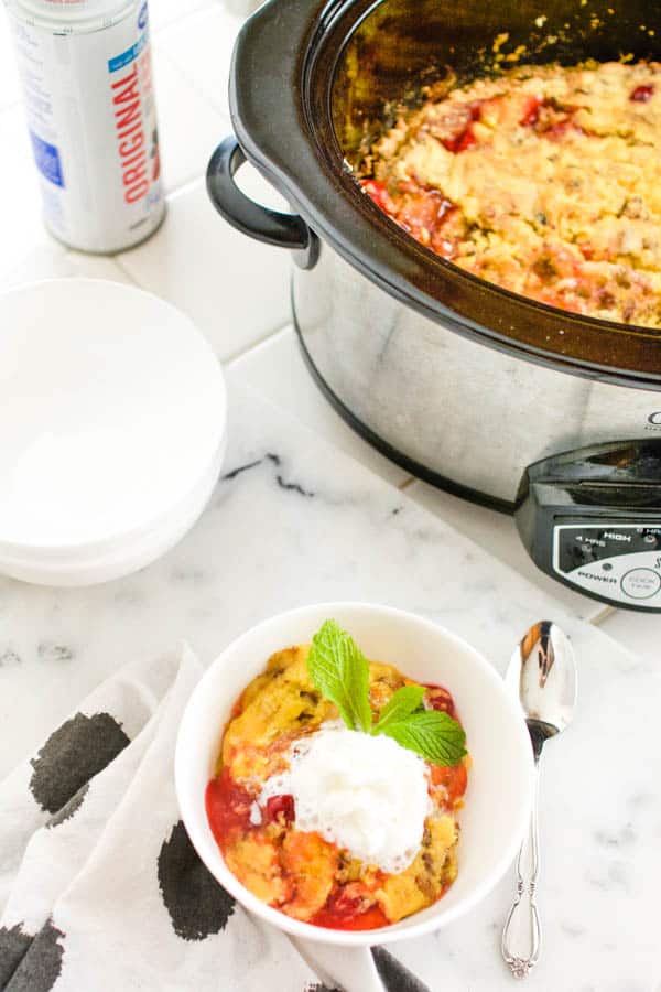 Dump cake with pecans and apples and cherry pie filling.