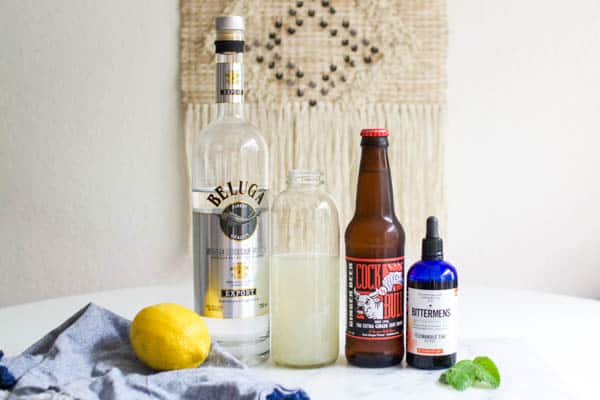 Ingredients for a lemonade Moscow Mule.