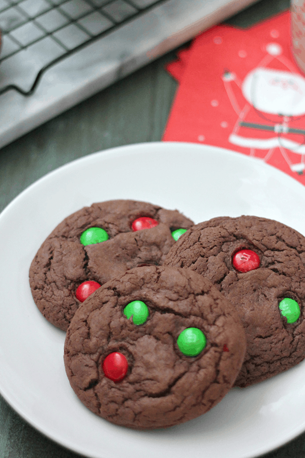 cookies with m&ms on a plate