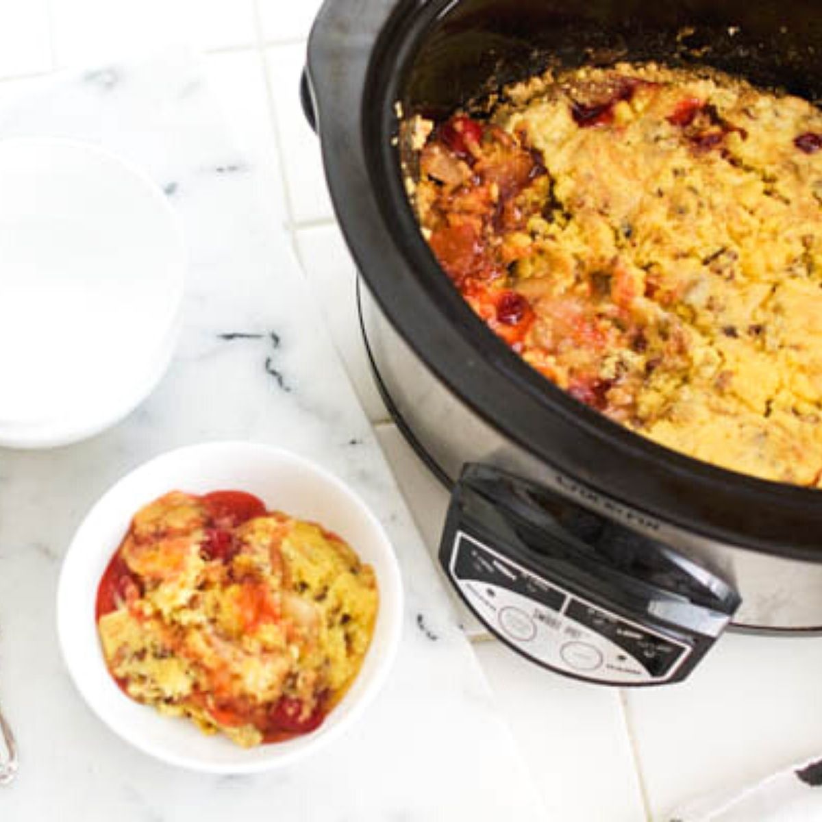 Buttery Apple Cherry Dump Cake Recipe (Made in the Crockpot): Easy