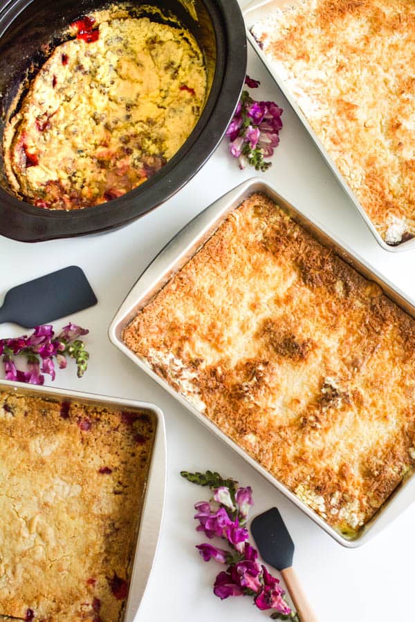 delicious dump cakes sitting on a table.