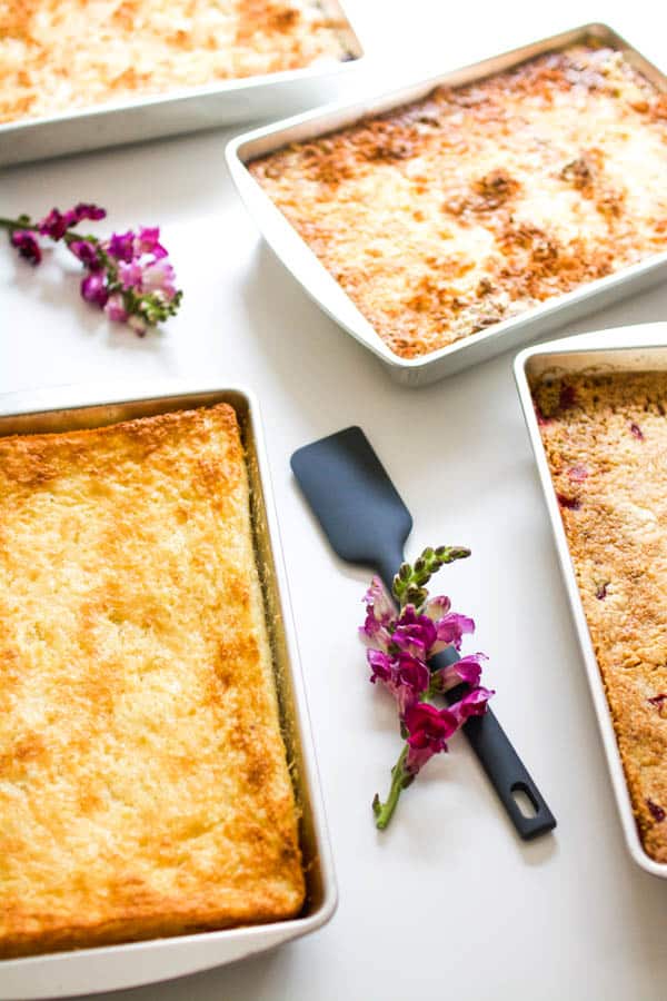 finished dump cakes on a table