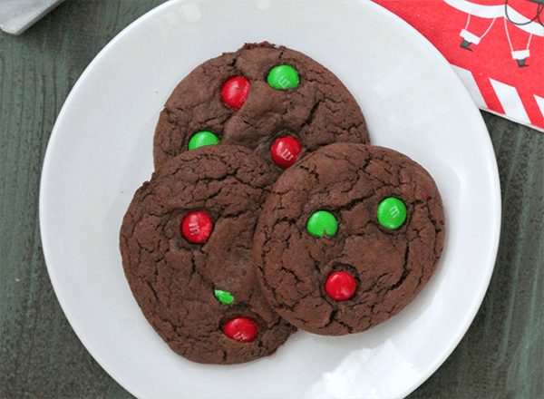holidy cookies with chocolate candy on a plate