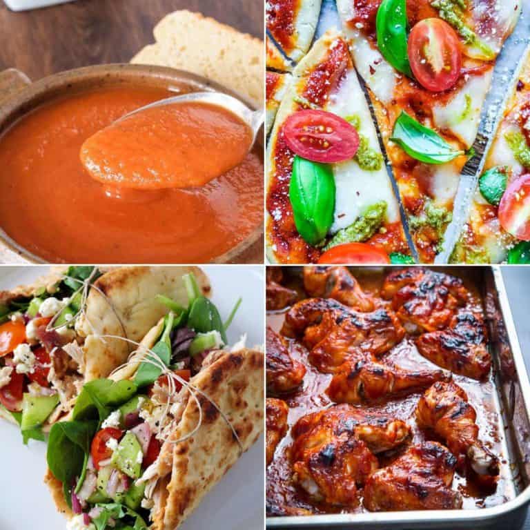 Collage of recipes for a quick dinner.