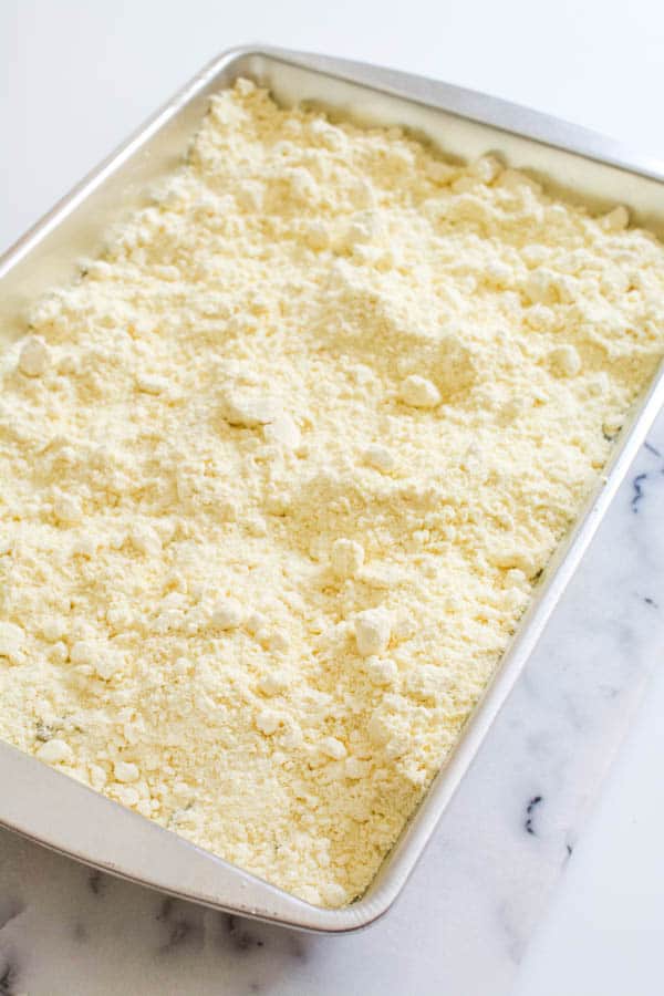 yellow cake mix on top of crushed pineapple for a dump cake