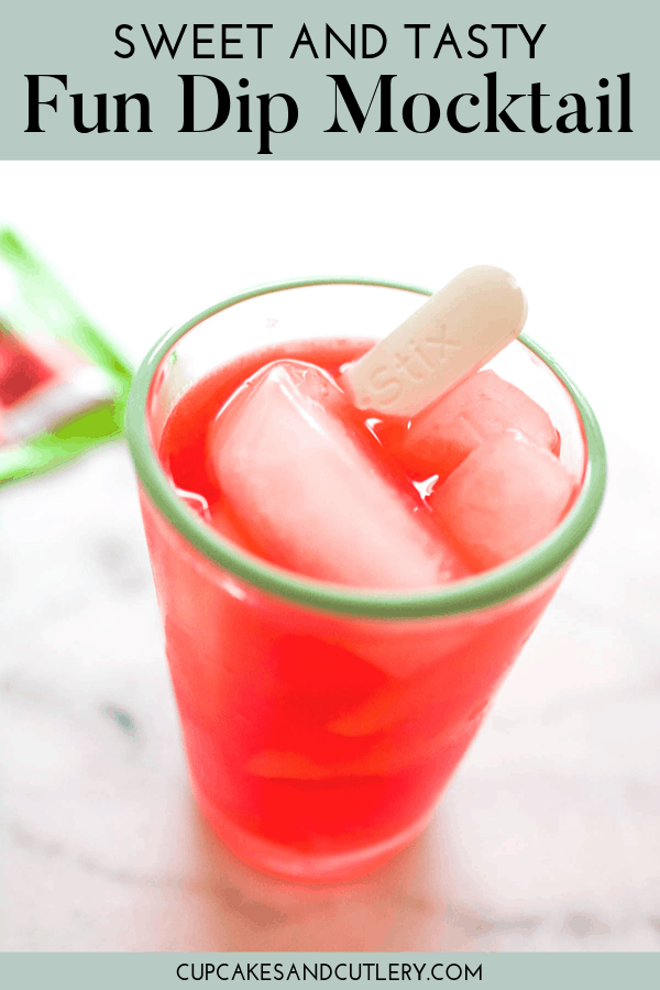 Close up of pink drink with a Lik a Stix as a garnish. 