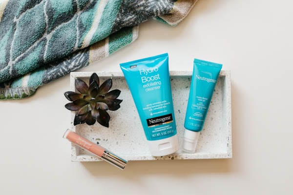Neutrogena Hydro Boost products on a small tray. 
