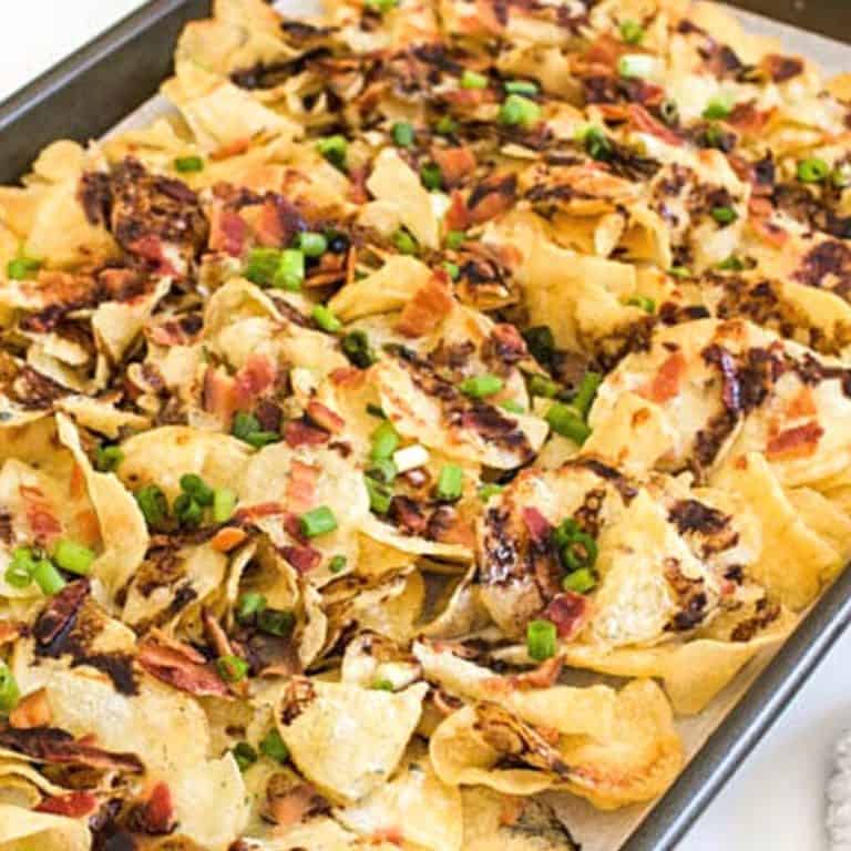 Easy Blue Cheese Potato Chip Nachos with Bacon