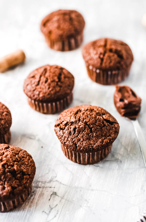 Unfrosted Chocolate and Red Wine Cupcakes.