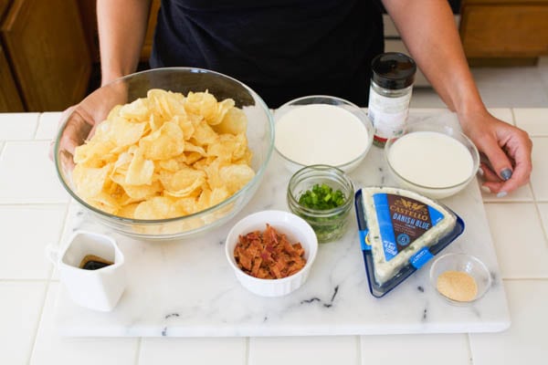 Ingredients for blue cheese nachos. 