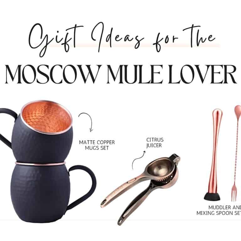 Collage of a few gift ideas for Moscow Mule Lovers.
